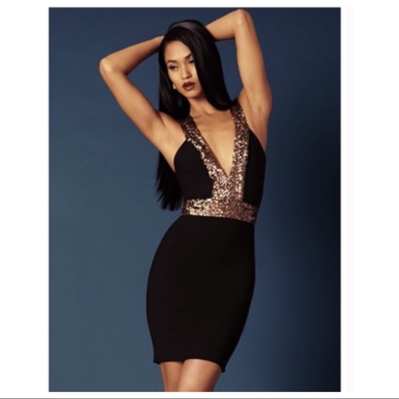 DRESS THE POPULATION SEQUIN PLUNGING BODYCON DRESS - Picture 5 of 8